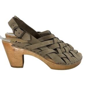 Anthropologie Sheepish Woven Leather Clogs High Heels Size 39 US 8.5 Boho